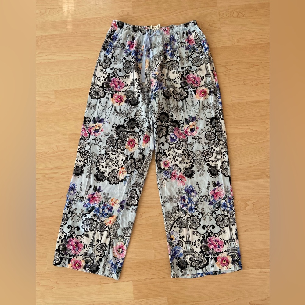 Peter Alexander Pyjama Pants Lightweight Floral Drawstring Elastic Size Medium